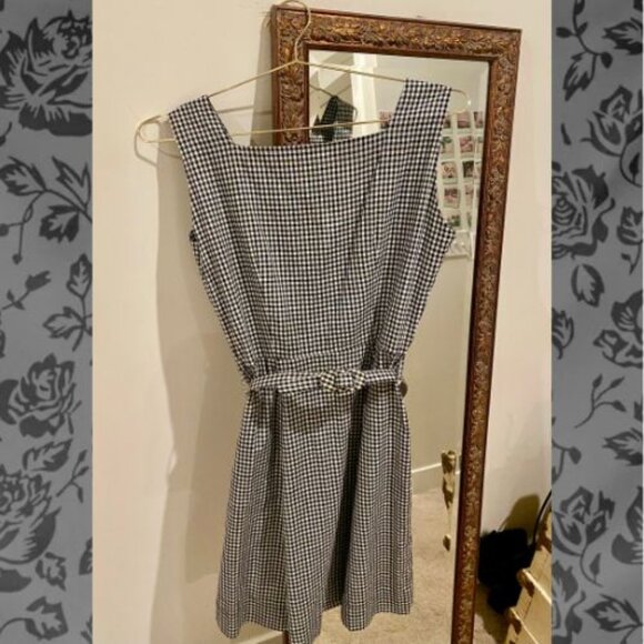 Black + White Gingham 50s Sun Dress with Belt - Authentic Vintage Size: Small - Picture 2 of 6